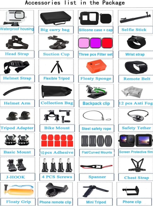 Accessories Kit for Gopro Hero 13 12 11 10 9 Black Waterproof Housing Silicone Case Glass Screen Protector Bundle for Go pro Gopro13 Gopro12 Gopro11 Gopro10 Hero13 Hero12 Hero11 Hero10 Camera 62E - Image 8