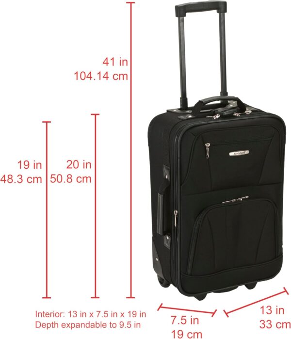 Rockland Fashion Softside Upright Luggage Set, Expandable, Black, 2-Piece (14/19) - Image 4