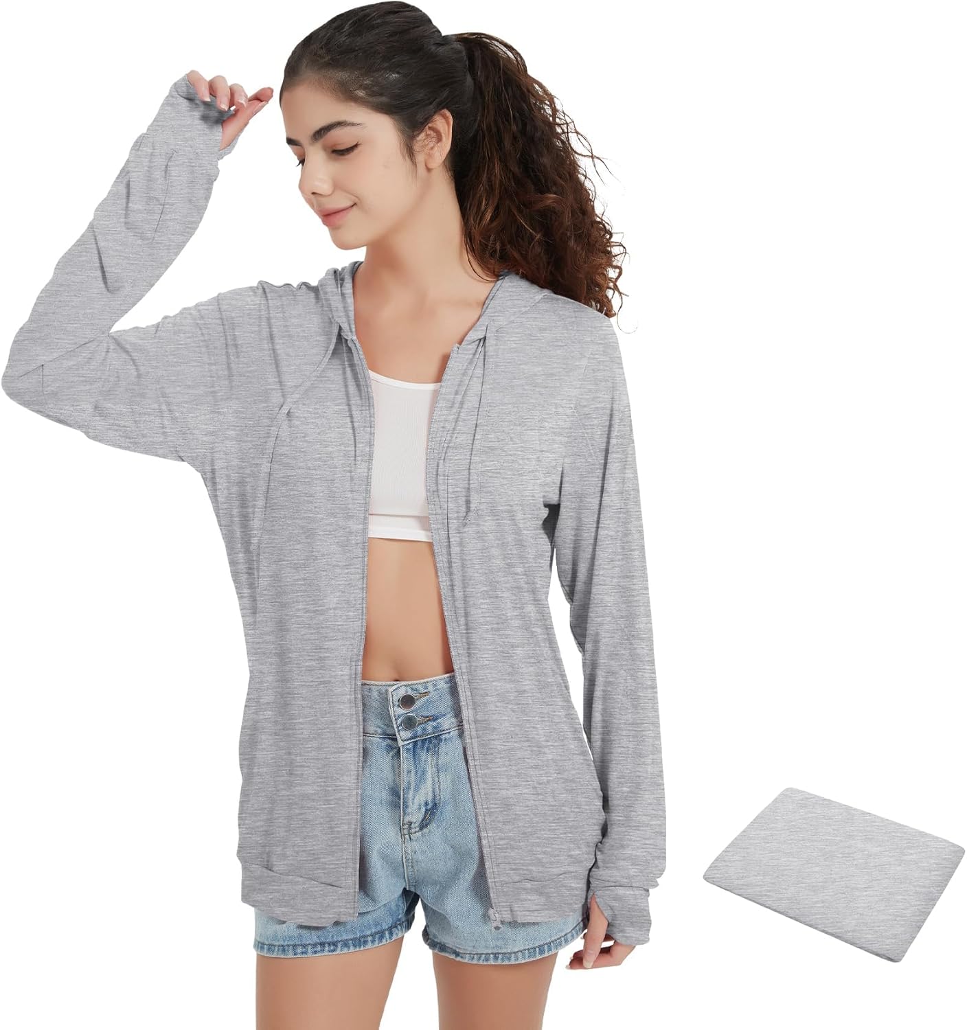 QBK Light Weight Zip Up Hoodie Thin Summer Jacket For Women - Image 2