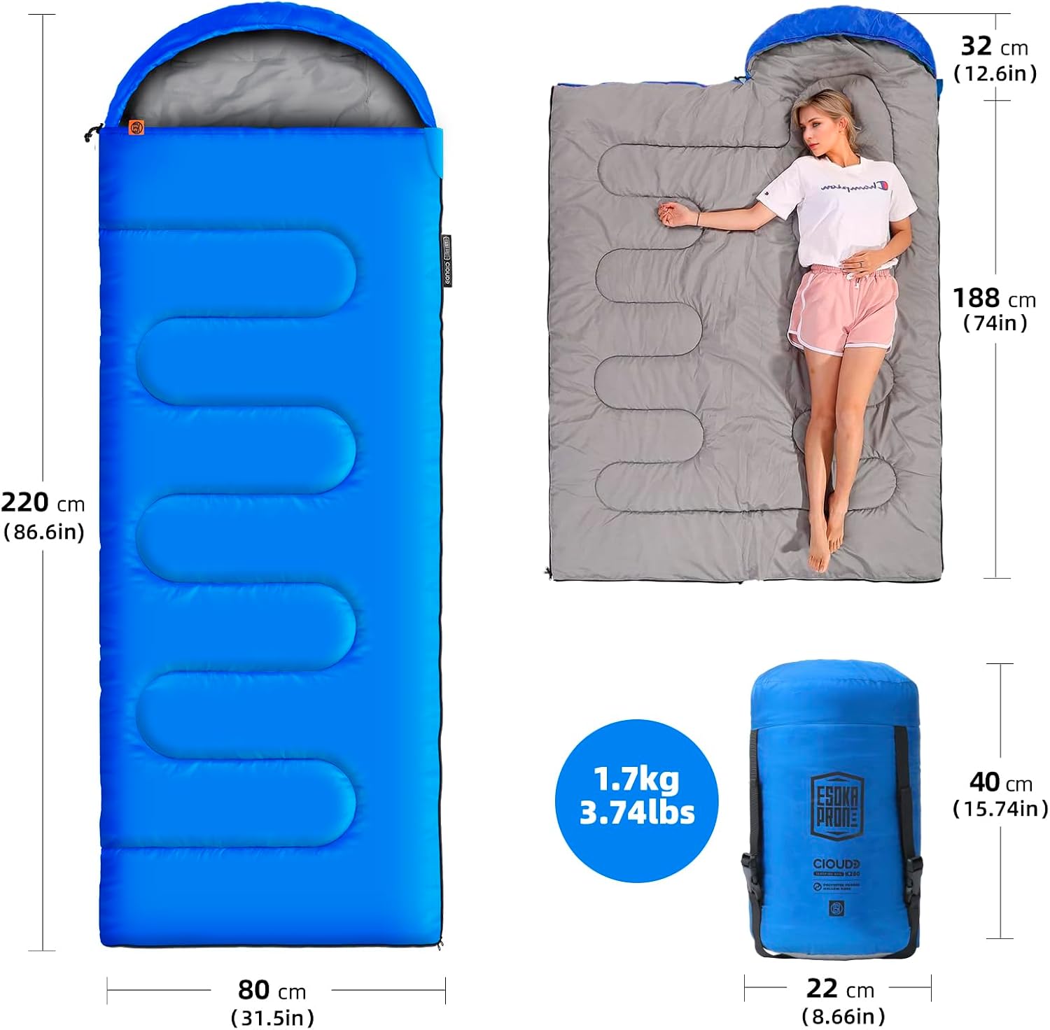 Sleeping Bags for Adults,3 Season Warm & Cool Weather Camping Sleeping Bag,Lightweight Waterproof Compact Camping Essentials Gear for Camping Hiking Outdoor Travel - Image 3