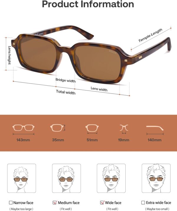 SOJOS Trendy Rectangle Polarized Sunglasses for Women Men, Retro Small Thin Slim Narrow Square Sunnies SJ2610 - Image 6