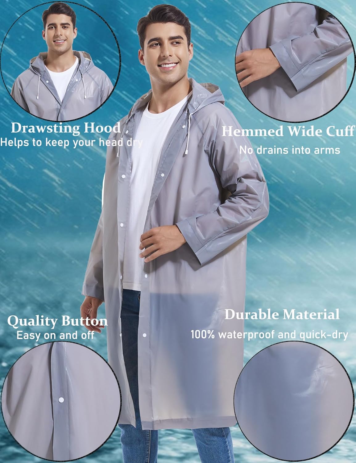 2PCS Borogo Rain Coats for Adults - Reusable Rain Jackets for Men & Women - Image 6