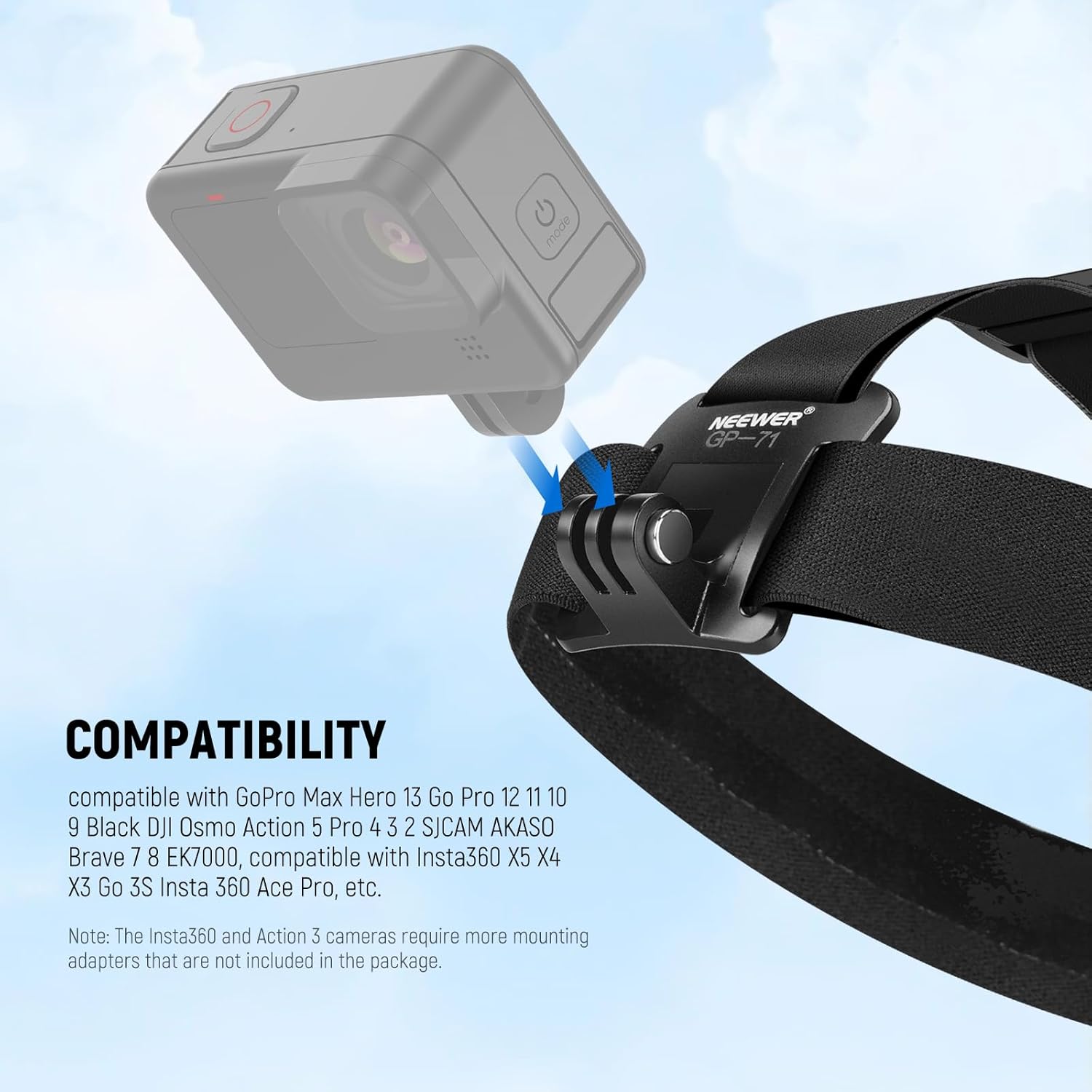 NEEWER Accessory Set Compatible with GoPro Hero Insta360 DJI AKASO Action Camera, Quick Change Head Strap Head Strap Holder, Chest Strap, Backpack Hat Clip Holder & 360° Wrist Strap for GP-75 - Image 7