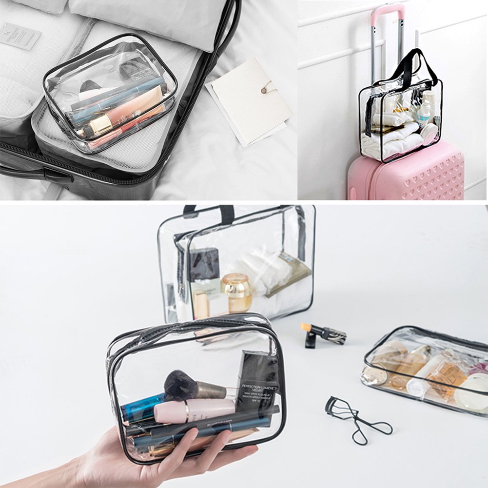 APREUTY Clear Makeup Bags, TSA Approved 6 Pcs Cosmetic Makeup Bags Set Clear PVC with Zipper Handle Portable Travel Luggage Pouch Airport Airline Vacation Organization (Black) - Image 8