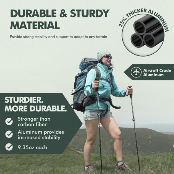 KINGGEAR Nordic Walking Stick, TP1 Hiking Poles Retractable Lightweight 7075 Aluminum, Trekking Poles with Flip Lock, Natural Cork and EVA Grip, 2pc Hiking Gear - Image 3