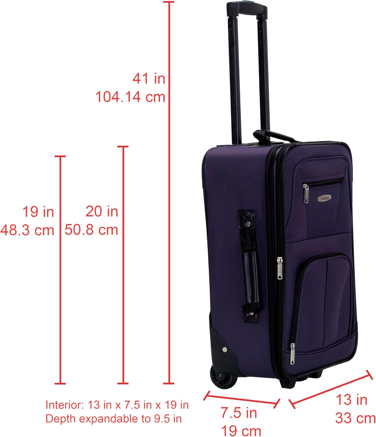 Rockland Fashion Expandable Softside Upright Luggage Set, Purple, 2-Piece (14/19) - Image 3