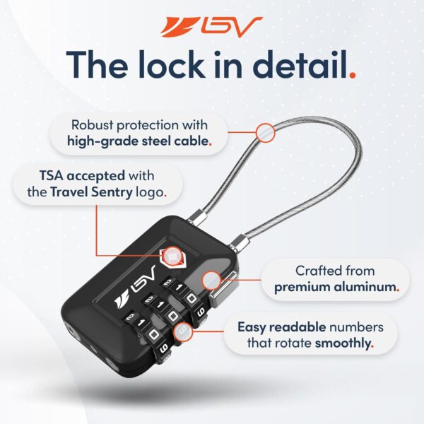 TSA Accepted Luggage Travel Lock, Set-Your-Own Combination Lock for School Gym Locker, Luggage Suitcase Baggage Locks, Filing Cabinets, Toolbox, Case (Black, 2 Pack) - Image 8