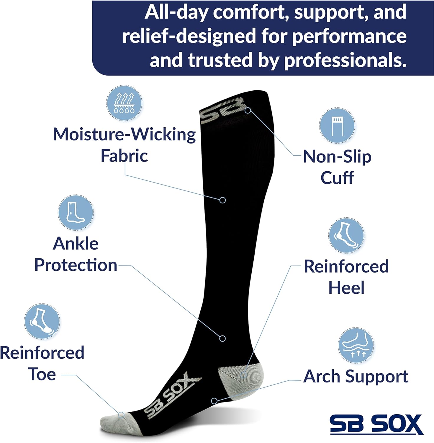 SB SOX Compression Socks for Men & Women (20-30 mmHg) - Best Support Stockings for Travel, Medical, and Sports - Perfect for Everyday Wear - Image 5