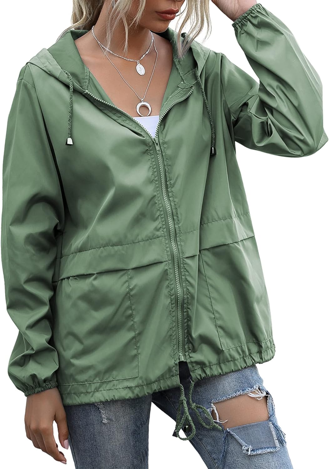 Women's Raincoats Lightweight Waterproof Windproof Adjustable Windbreaker Rain Jackets Hooded with Pockets S-XXL - Image 2