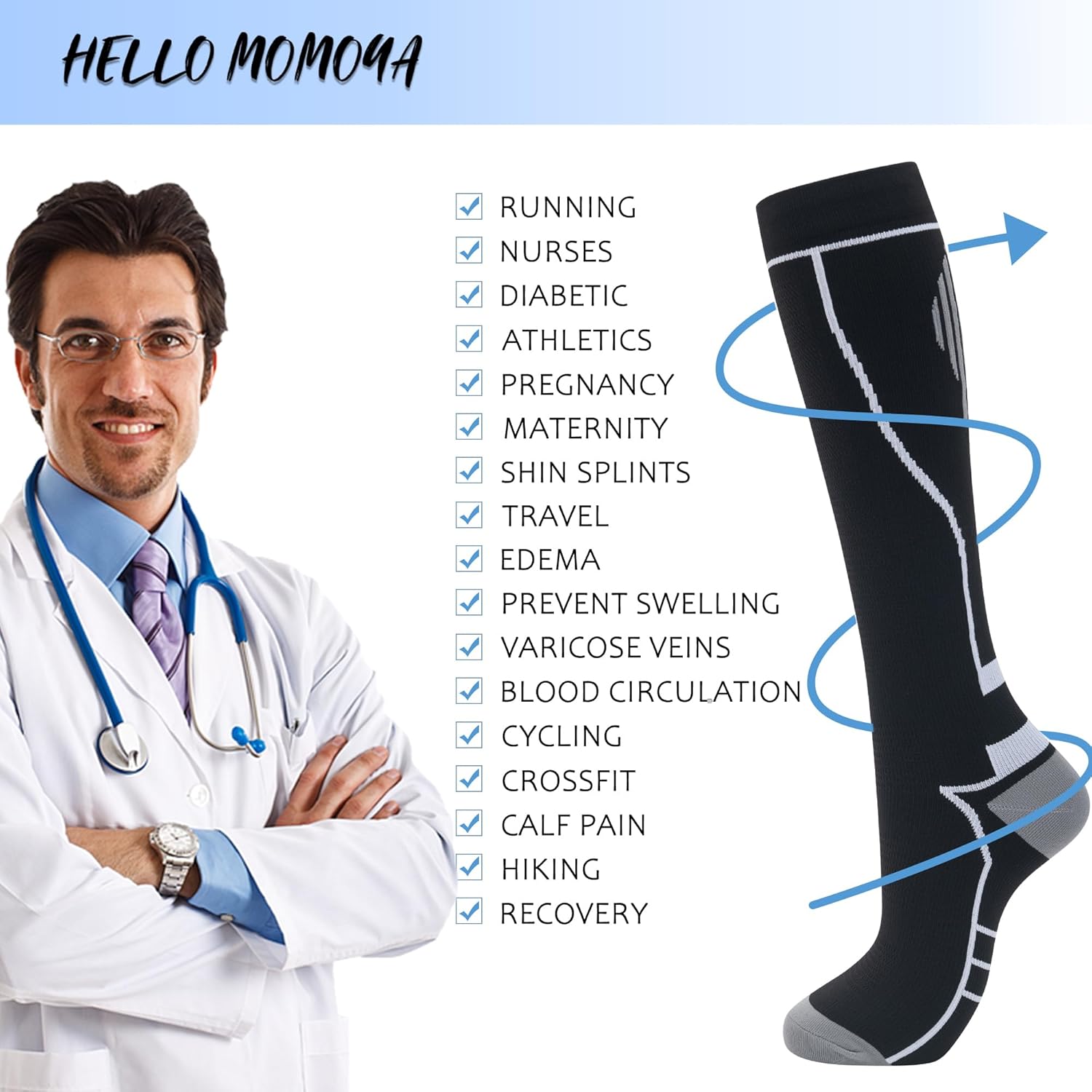 Compression Socks for Women Men Circulation Knee High 8 Pairs for Nurses, Running, Travel, Athletic - Image 3