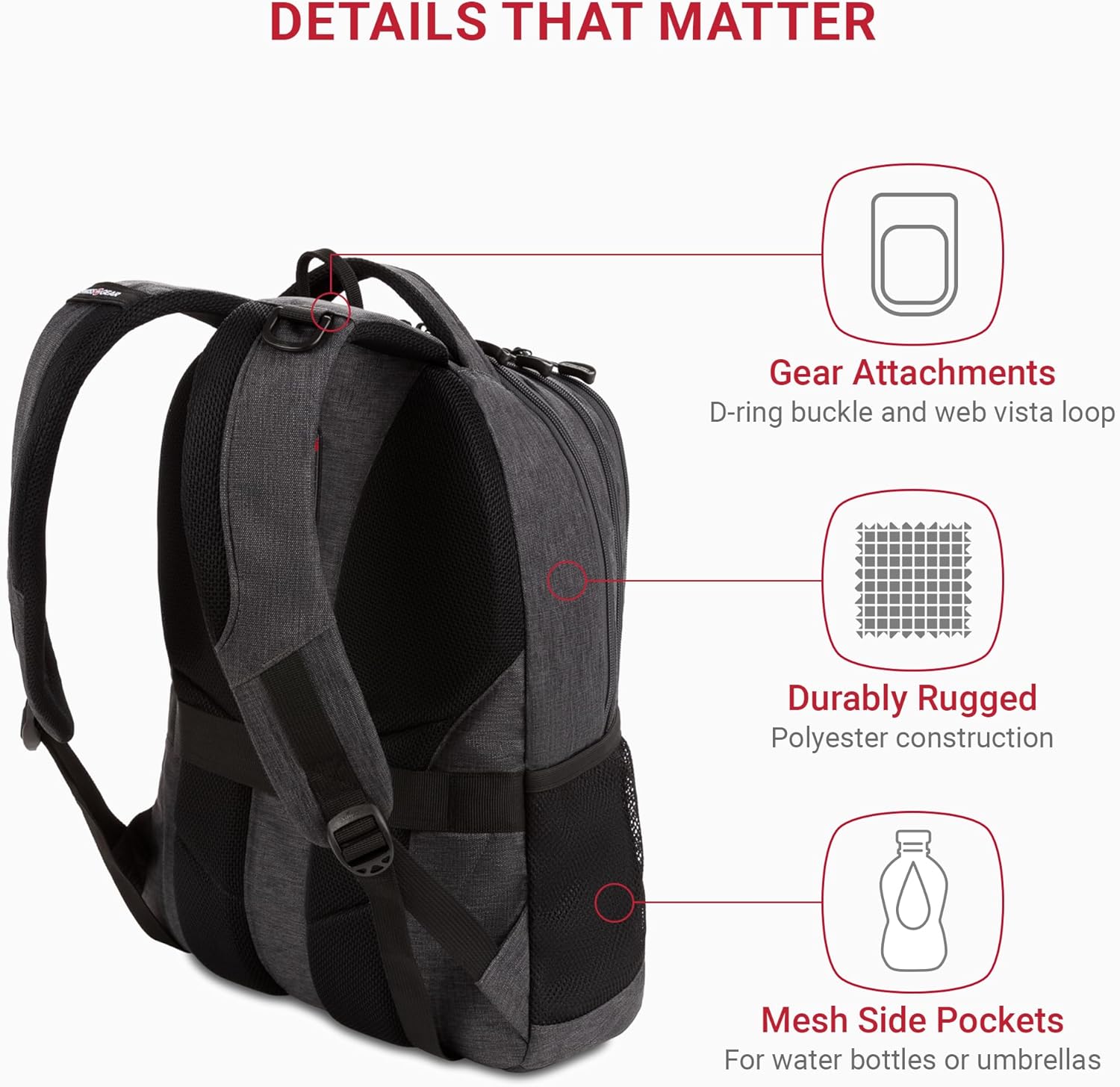 SwissGear Cecil 5505 Laptop Backpack, Charcoal, 18-Inch - Image 4
