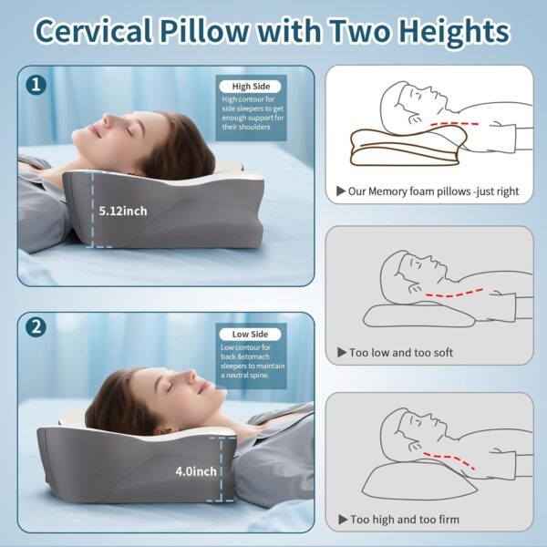 Cervical Neck Pillow for Pain Relief- Ergonomic Memory Foam Pillows for Sleeping, Dual Ear Relief Zone Contour Pillow, Neck Support Pillows for Side Back &Stomach Sleeper (White) - Image 5