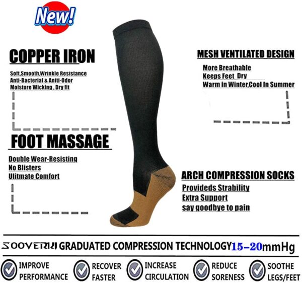 Graduated Copper Compression Socks for Men & Women Circulation 8 Pairs 15-20mmHg - Best for Running Athletic Cycling - Image 3