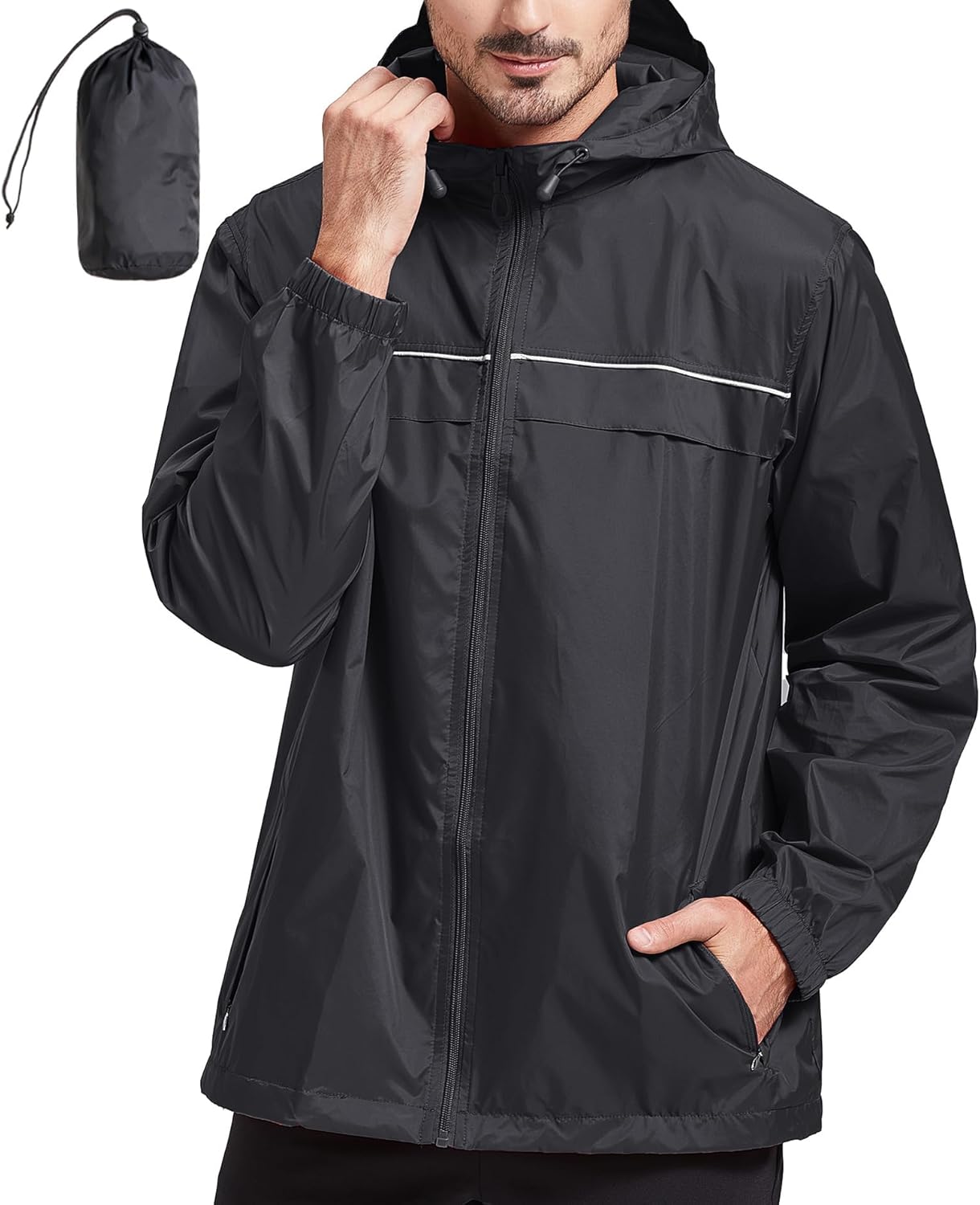 SWISSWELL Rain Jacket Men Waterproof Windbreaker, Lightweight Hooded Raincoat for Daily Casual - Image 2