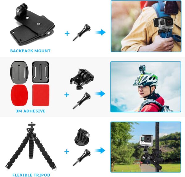 Luxebell Accessories Kit for AKASO EK5000 EK7000 4K WiFi Action Camera GoPro Hero 12 11 10 9 8 7 6 5/Session 5/Hero 4/3+/3/2/1 Max Fusion SJ4000 SJ5000 (14-in-1) - Image 8