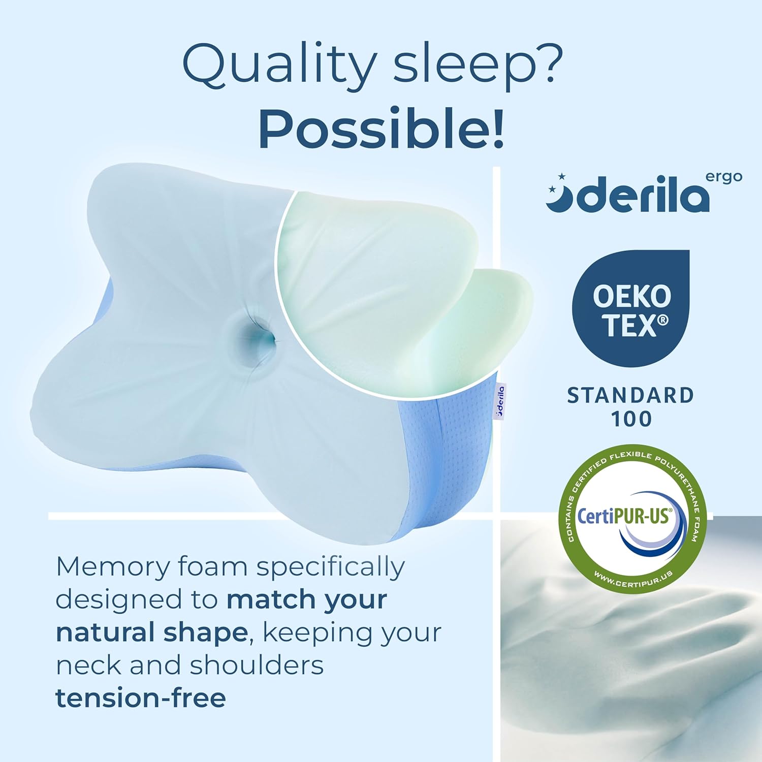 Derila Ergo Cervical Neck Pillow for Sleeping Ergonomic Pillow Contour Neck Support Memory Foam Pillows for Back, Side Sleeper Pillows 21.25 x 14.17 x 4.72 inches - Image 6