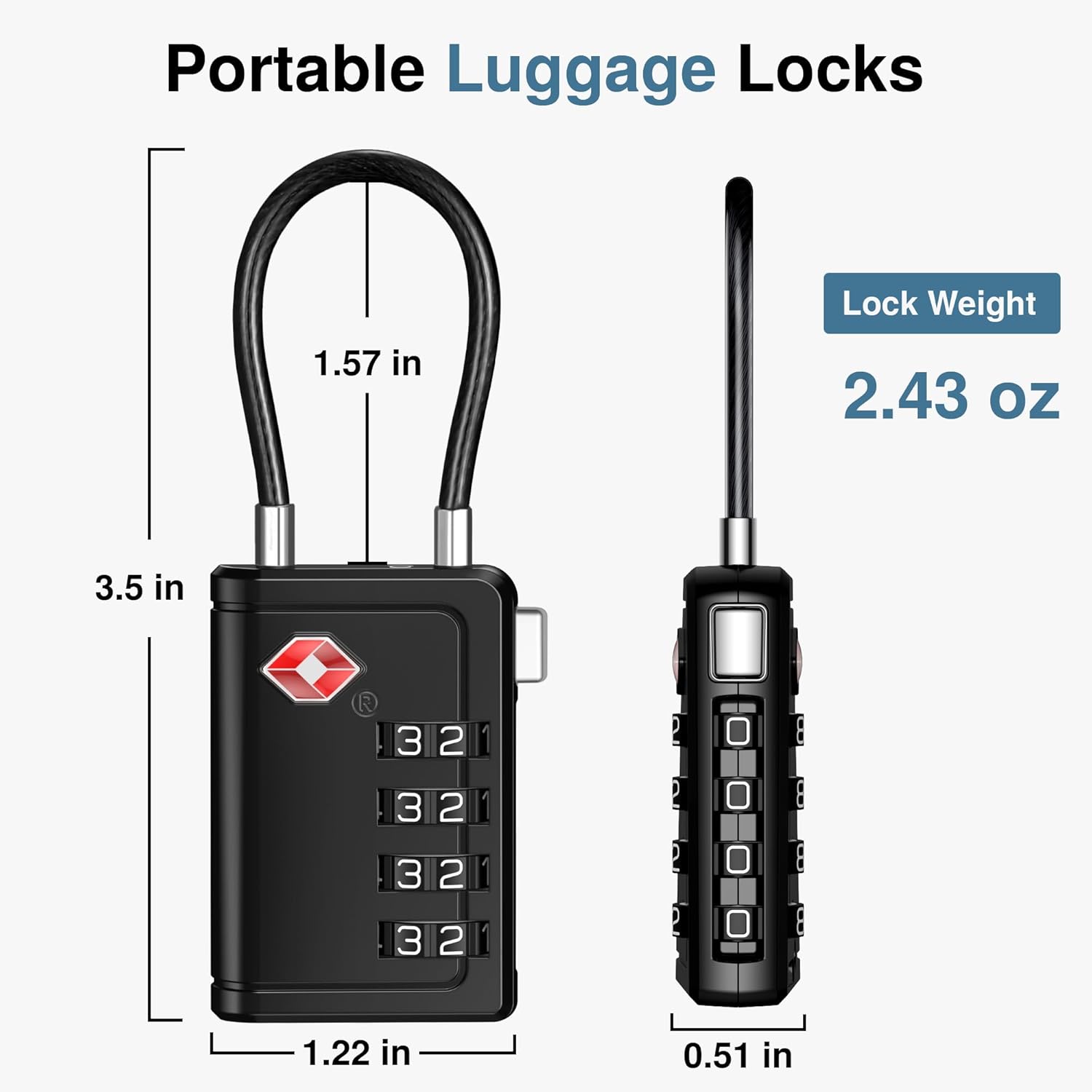 Puroma TSA Approved Luggage Travel Locks with Open Alert Indicator, 4 Digit Combination Resettable Code Zinc Alloy Lock for Suitcase, Backpack, Bag, Toolbox, Locker (2 Pack, Black) - Image 8