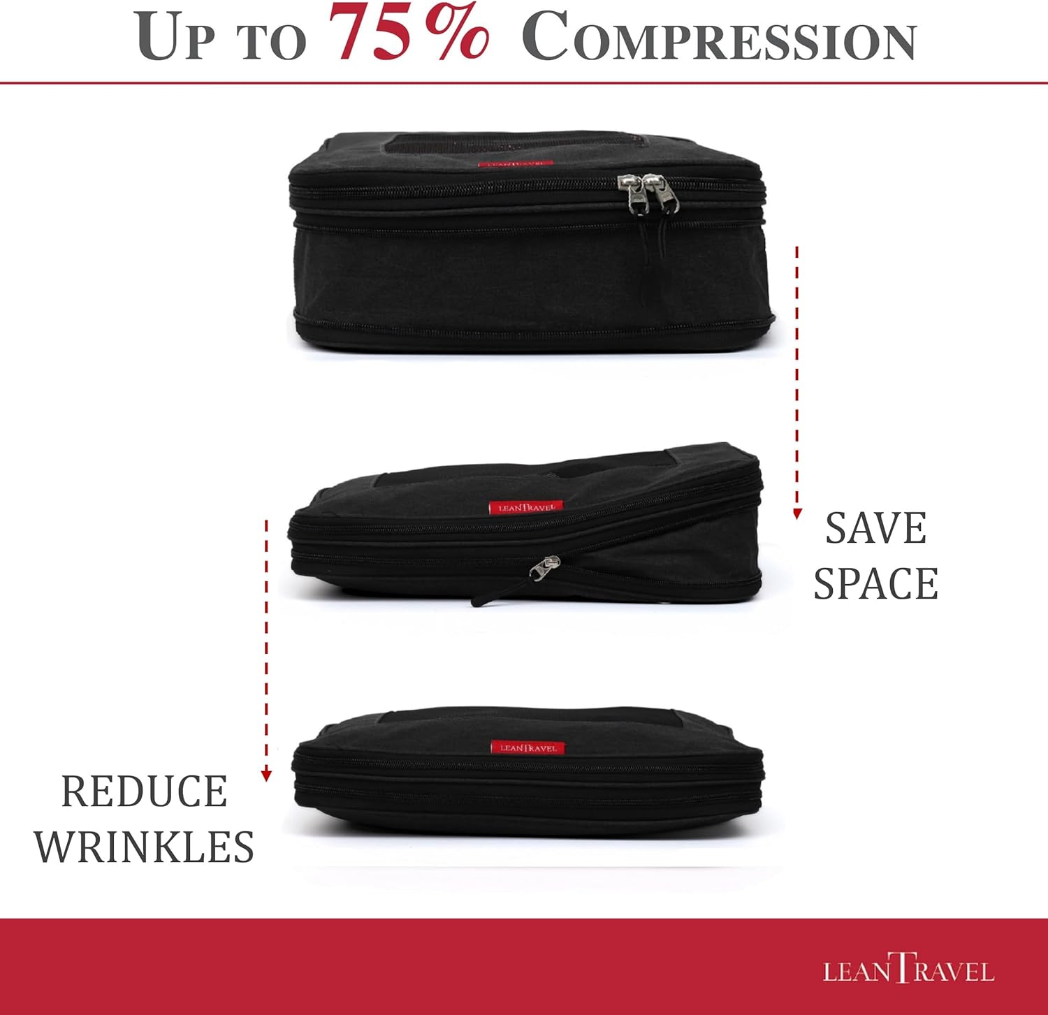 LeanTravel Compression Packing Cubes for Travel Organizers with Double Zipper (6-Pack (2L+2M+2S), Black) - Image 4