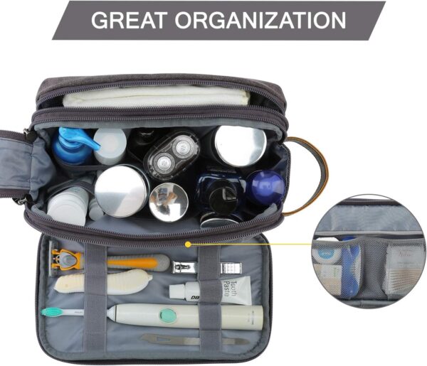 BAGSMART Toiletry Bag for Men, Canvas Travel Toiletry Organizer Dopp Kit Water-resistant Shaving Bag for Toiletries Accessories,Grey-Medium - Image 3