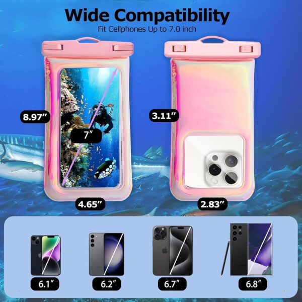 1 Pack Floatable Waterproof Phone Pouch Case for iPhone 17 16 Pro Max/15/14/13/12, IP68 Travel Cellphone Dry Bag, Beach Cruise Ship Essentials Bags with Crossbody Lanyard, Iridescent Pink - Image 4