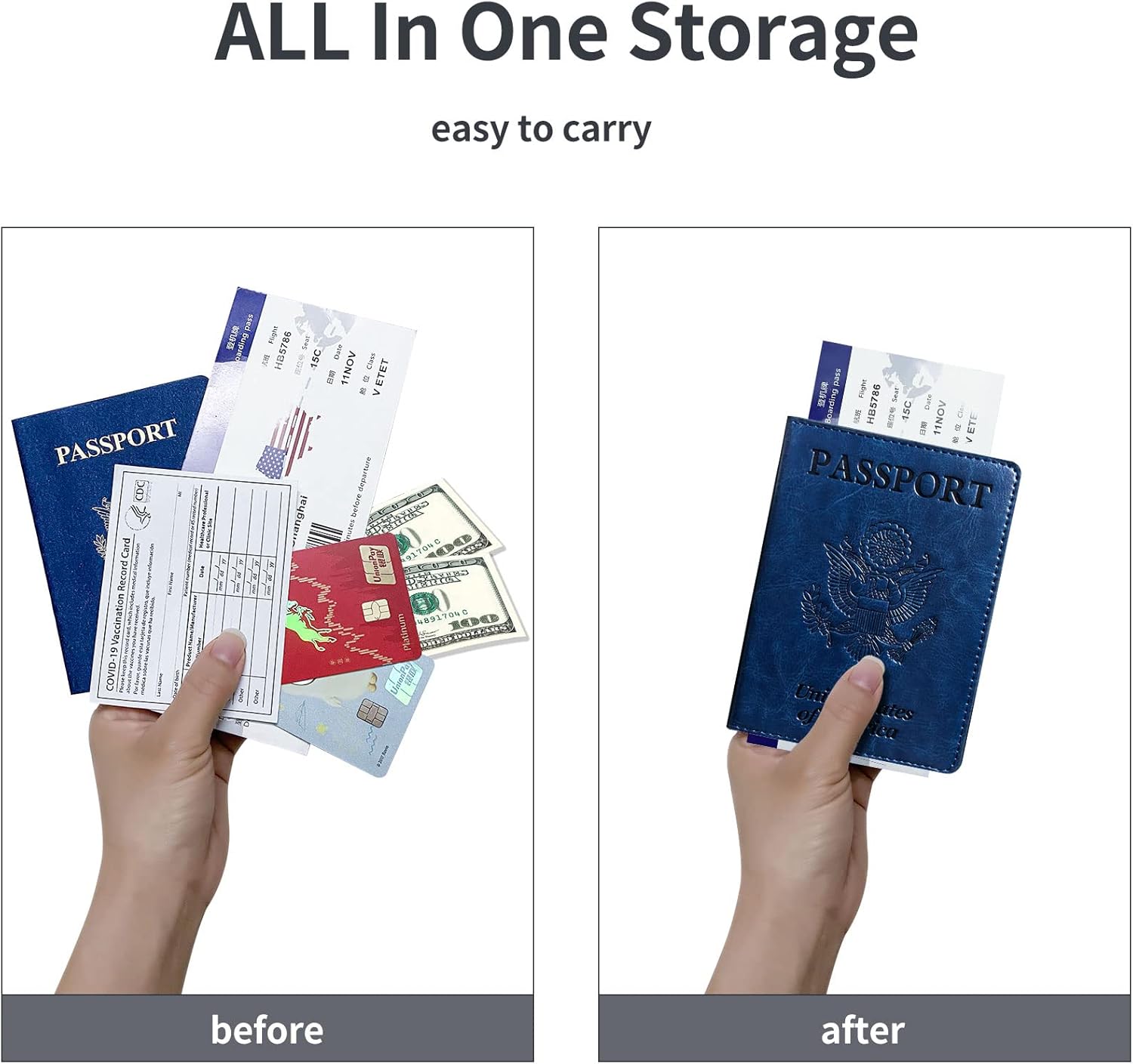 Passport Holder Cover Wallet Case RFID Blocking Leather Card Slot Travel Accessories Documents Organizer Protector for Women Men, Navy Blue - Image 3