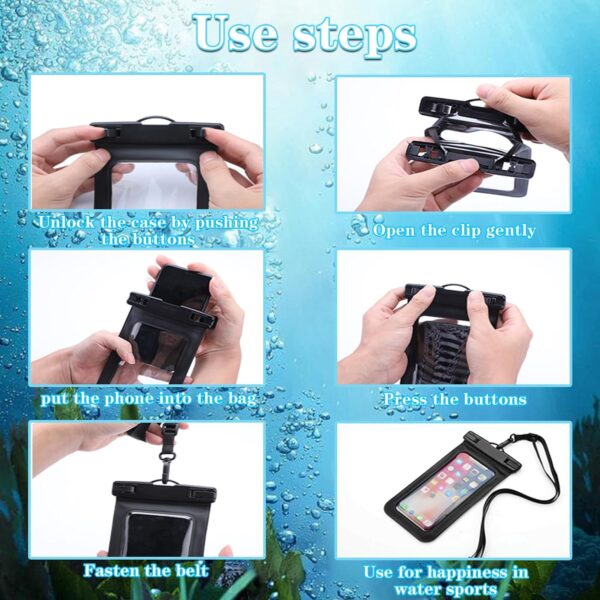 Up to 8.3" 5 Pack Multicolor Universal Waterproof Phone Pouch, Phone Waterproof Case Dry Bag,Protection Level: IP68,Outdoor Sports for Apple iPhone,Samsung,and More,Black,Blue,Pink,Orange,Green - Image 9