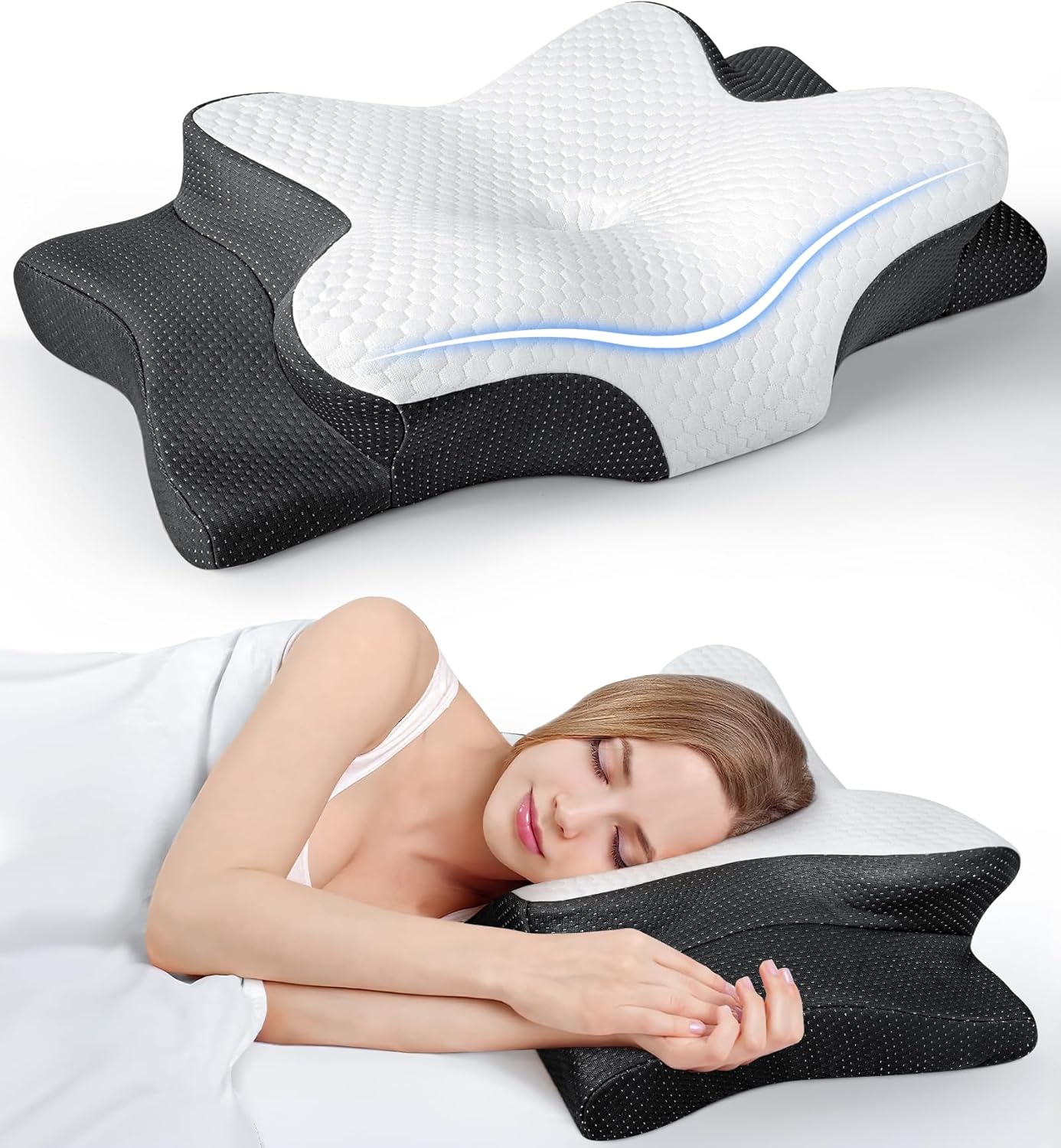Ultra Pain Relief Cooling Pillow for Neck Support, Adjustable Cervical Neck Pillow Cozy Sleeping, Odorless Ergonomic Contour Memory Foam Pillows, Orthopedic Bed Pillow for Side Back Stomach Sleeper - Image 2