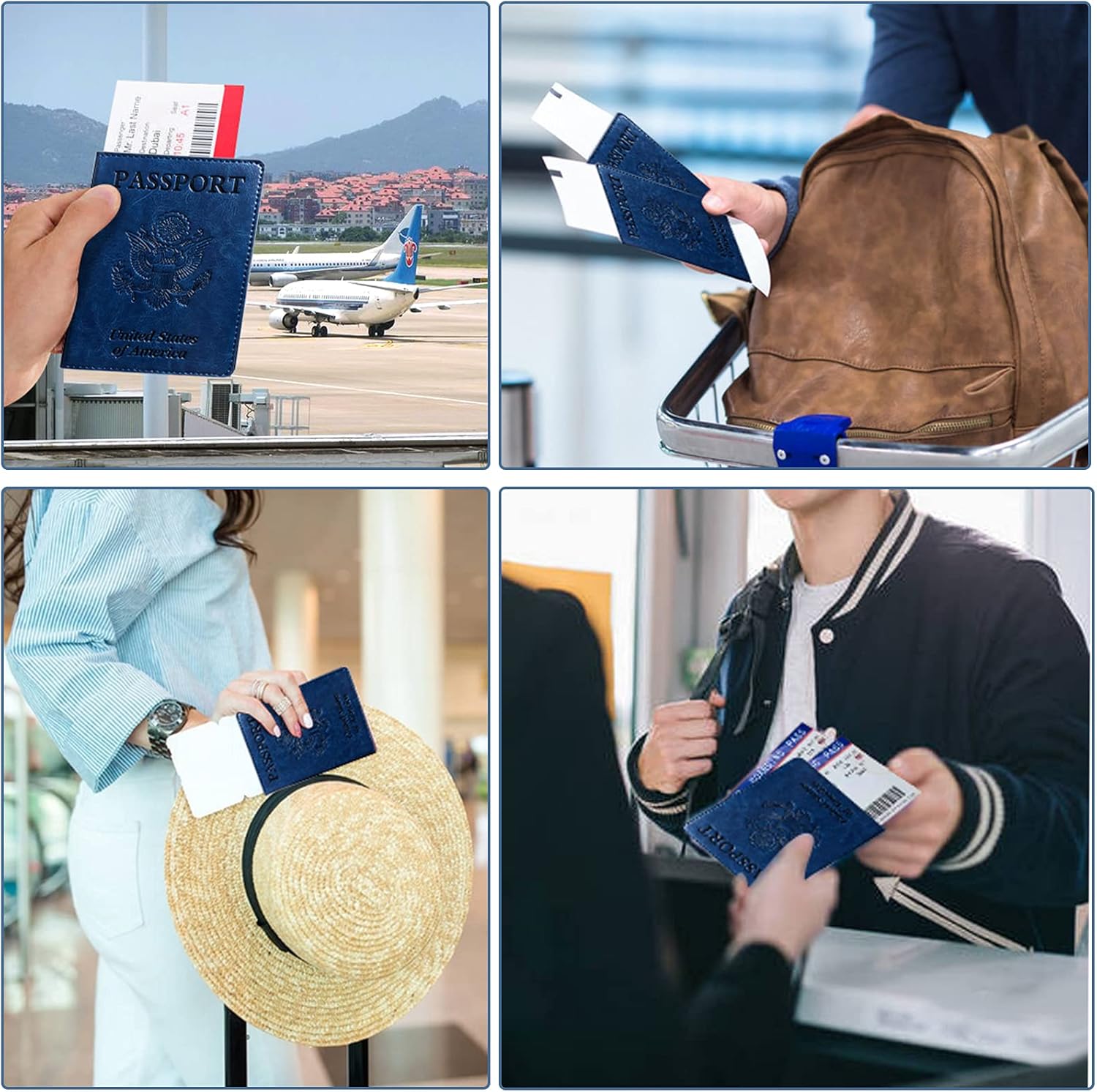 Passport Holder Cover Wallet Case RFID Blocking Leather Card Slot Travel Accessories Documents Organizer Protector for Women Men, Navy Blue - Image 7