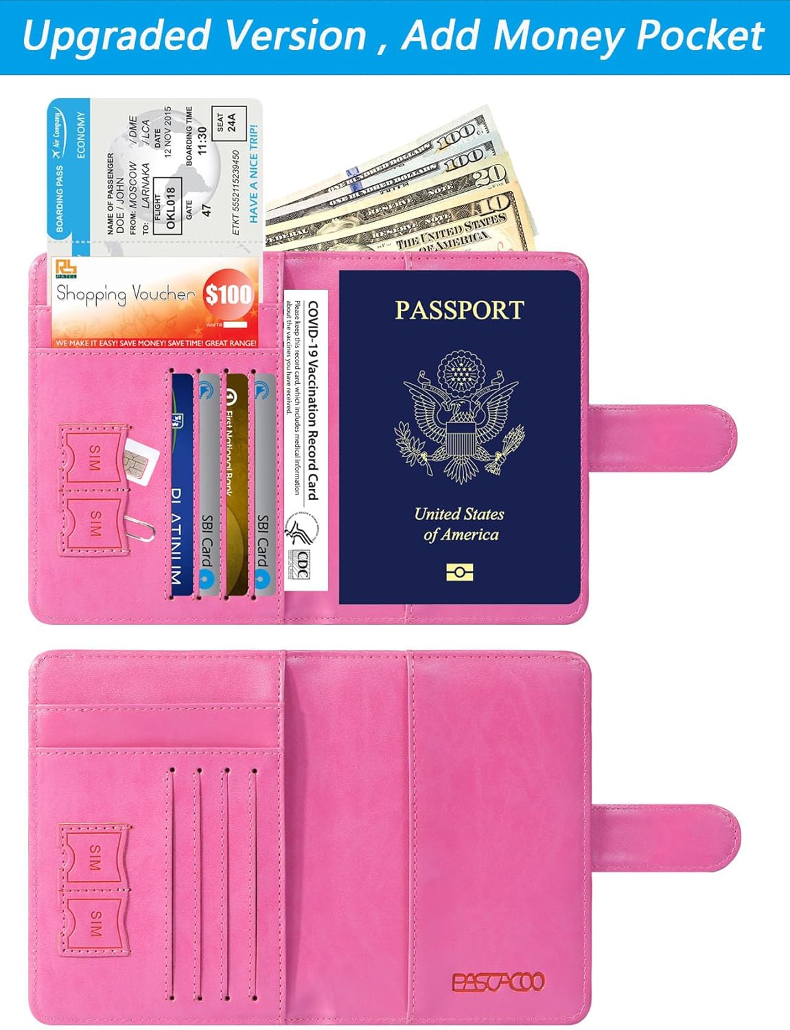 Passport Holder Cover Wallet RFID Blocking Leather Card Case Travel Accessories for Women Men (Pink) - Image 5