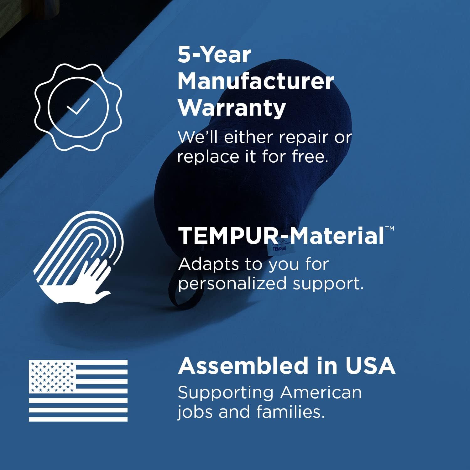 Tempur-Pedic All-Purpose Memory Foam Travel Pillow, Peanut-Shaped Lumbar Pillow for Neck and Back Pressure Relief, Navy - Image 7