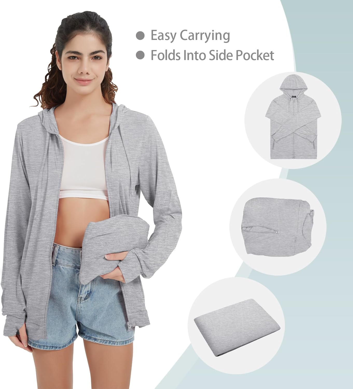 QBK Light Weight Zip Up Hoodie Thin Summer Jacket For Women - Image 4