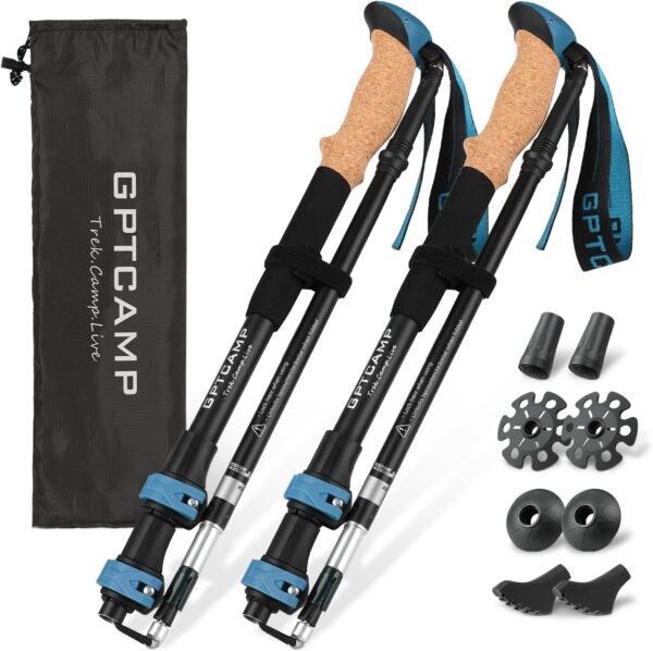 GPTCAMP Walking Sticks,Trekking Poles Collapsible Hiking Poles,Lightweight Folding Travel Walking Pole for Men Women,2pc Adjustable Hiking Stick with EVA Foam Grips for Backpacking - Image 2