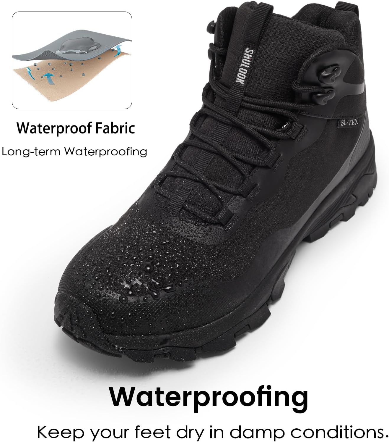 SHULOOK Men's Waterproof Hiking Boots Outdoor Lightweight Breathable Trekking Camping Mountaineering Shoes - Image 3