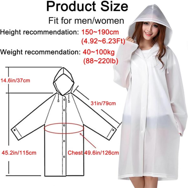Cosowe Rain Ponchos for Adults Reusable, 2 Pcs Raincoats Emergency for Women Men with Hood and Drawstring - Image 4