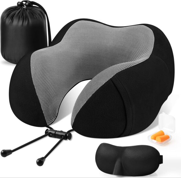 CloudBliss Travel Pillow Premium Memory Foam, Comfortable & Supportive Neck Pillow, Sleeping Neck Pillows for Travel, Airplane Pillow for Sleeping Airplane, Car, Office and Home（Black） - Image 2