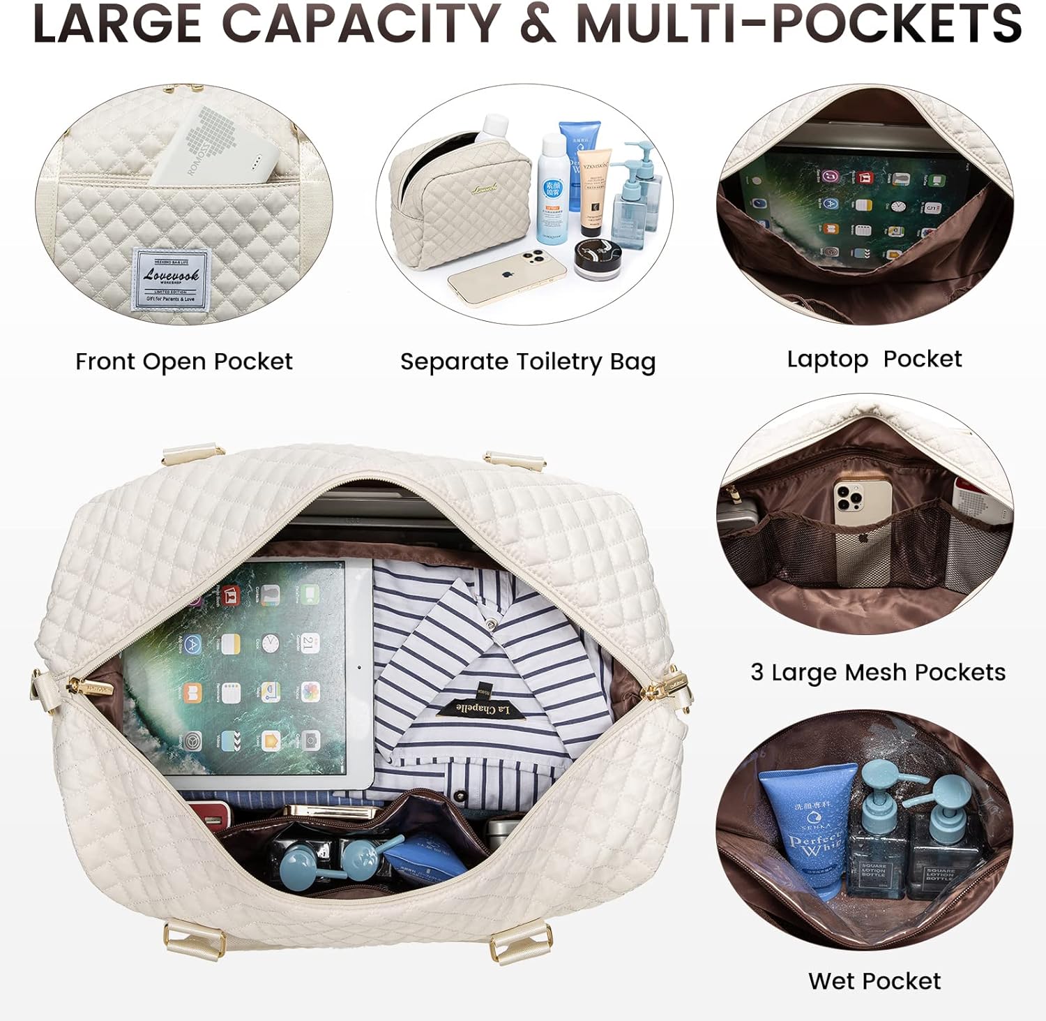 LOVEVOOK Travel Duffle Bag,Weekender Bags for Women with Shoe Compartment,Carry on Overnight Bag with Toiletry Bag,Gym Duffel Bag with Wet Pocket, Hospital Bags for Labor and Delivery - Image 4