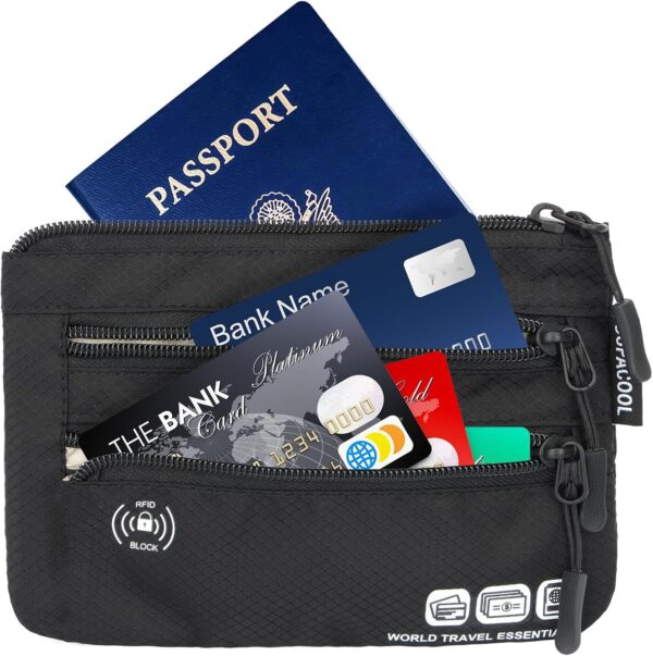 SUPACOOL Passport Holder Bag, Travel Wallet for Men Women Family, Passport Pouch, Card Holder Organizer, RFID Blocking, Two-piece Set(Black) - Image 4