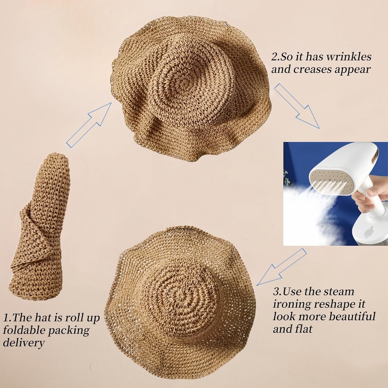 Floppy Big Beach Straw Hats for Women Foldable Summer Wide Brim Packable Sun Hat Womens Travel Straw Fedora Hat - Image 7