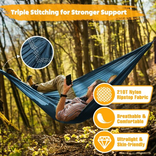 NATUREFUN Ultra-Light Travel Camping Hammock | 300kg Load Capacity,Breathable,Quick-Drying | 2 x Premium Carabiners,2 x Nylon Slings Included | Outdoor Indoor Garden - Image 5