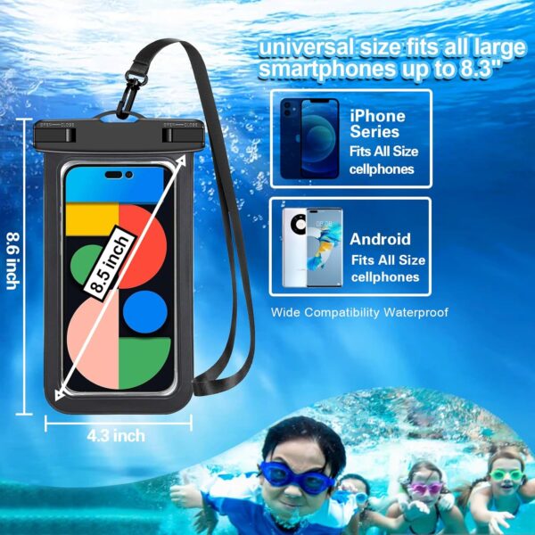 Up to 8.3" 5 Pack Multicolor Universal Waterproof Phone Pouch, Phone Waterproof Case Dry Bag,Protection Level: IP68,Outdoor Sports for Apple iPhone,Samsung,and More,Black,Blue,Pink,Orange,Green - Image 4