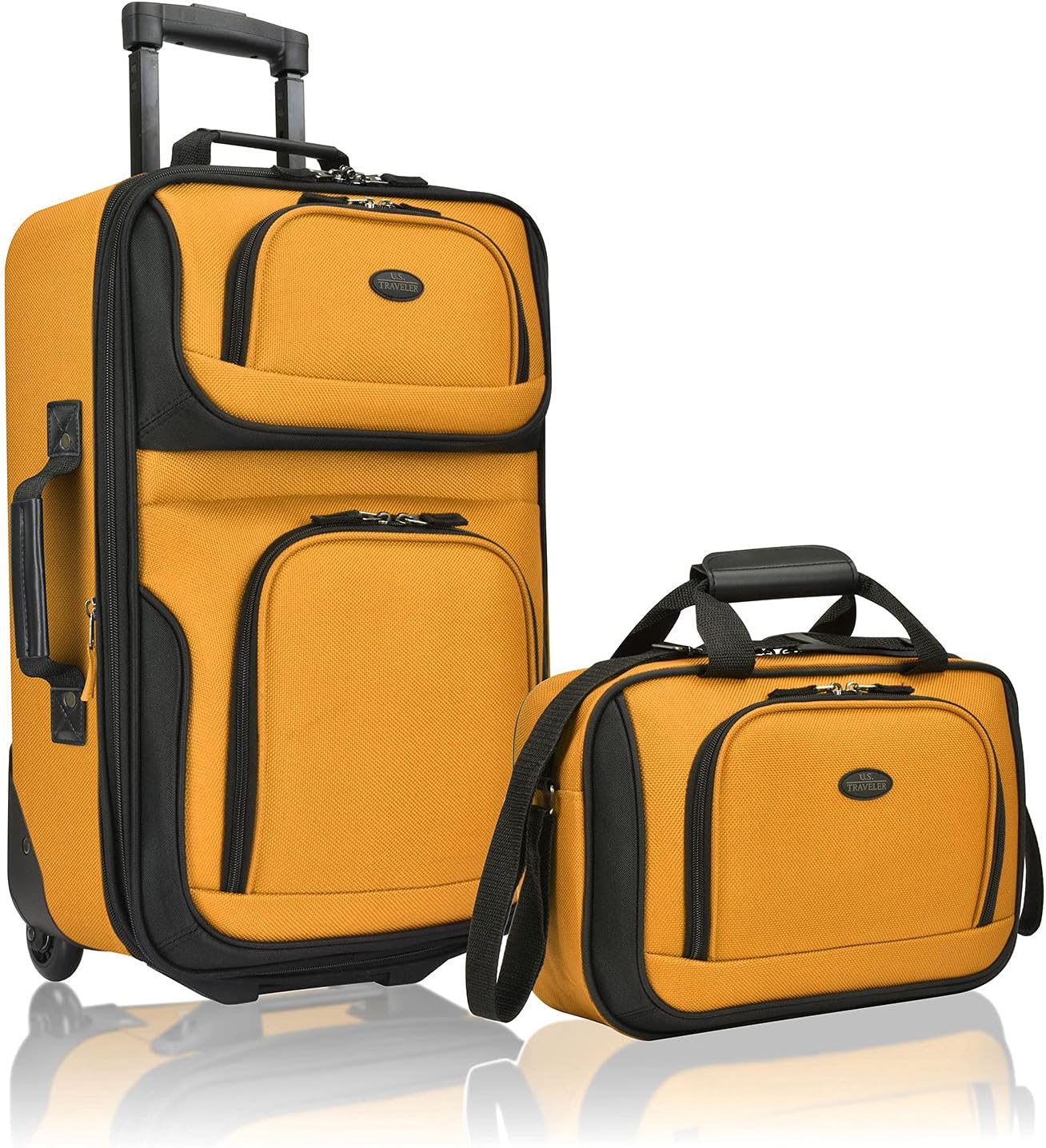 U.S. Traveler Rio Fabric Expandable Carry-on Luggage, Rolling Suitcase, Orange, 2 Wheel Set - Image 2