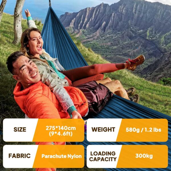 NATUREFUN Ultra-Light Travel Camping Hammock | 300kg Load Capacity,Breathable,Quick-Drying | 2 x Premium Carabiners,2 x Nylon Slings Included | Outdoor Indoor Garden - Image 3