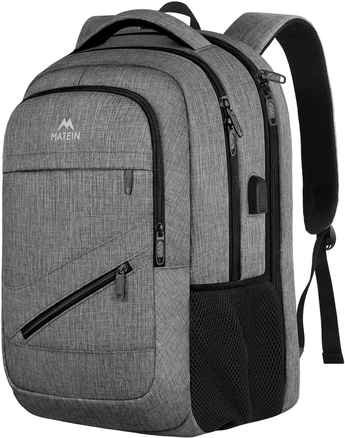MATEIN Travel Laptop Backpack, 17 Inch Work TSA Approved Carry on Backpack, Large Computer Business Bag for Men Women with USB Port and Trolley Sleeve, College School Rucksack Book Bag, Grey - Image 2