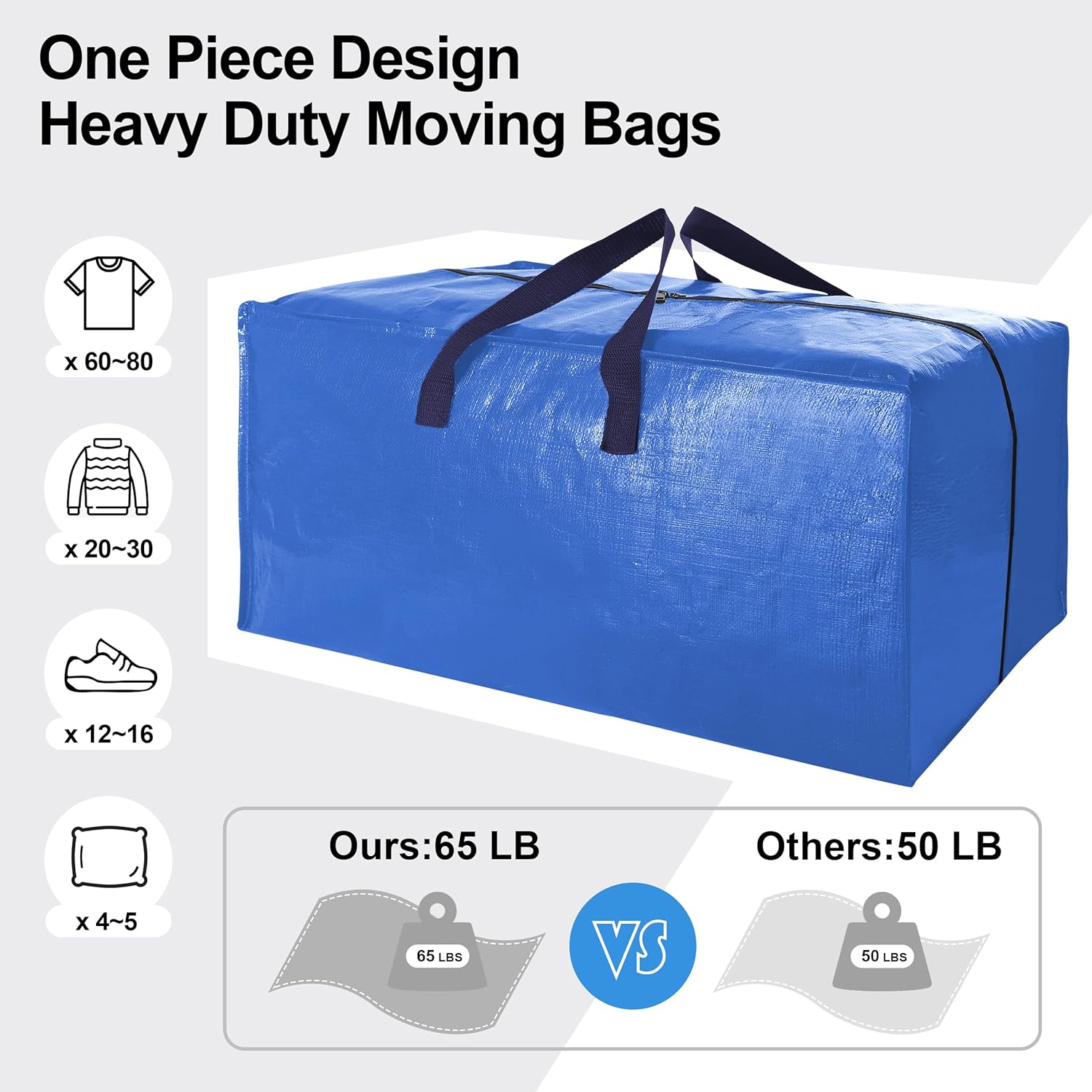 Heavy Duty Extra Large Moving Bags W/Backpack Straps - Strong Handles & Zippers, Storage Totes For Space Saving, Fold Flat, Alternative to Box and Bin (Set of 6, Multicolor) - Image 4