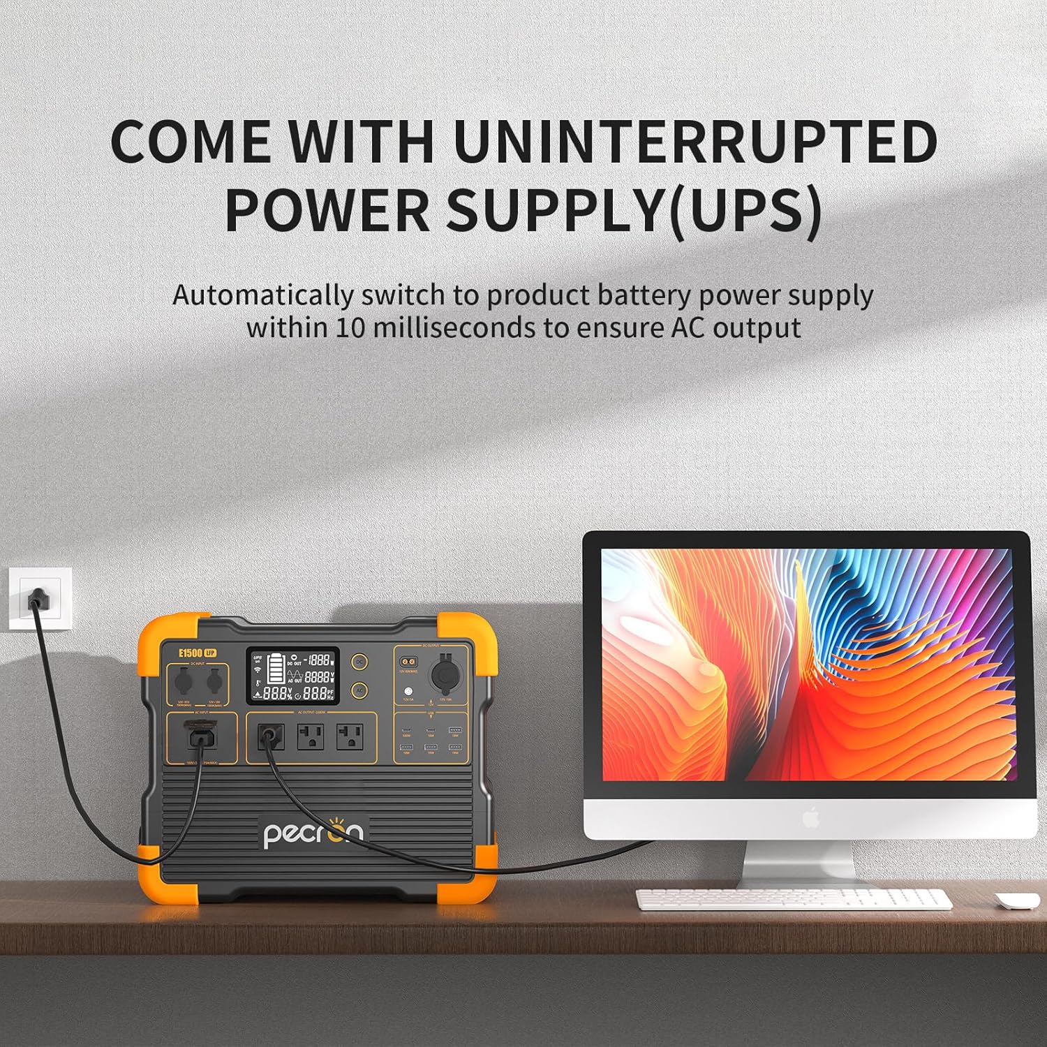 pecron Portable Power Station, E1500LFP Solar Generator 1536Wh, 2200W LiFePO4 Battery Backup, Fast Charging Power Station for Home use, RV, and Outdoor Camping - Image 7