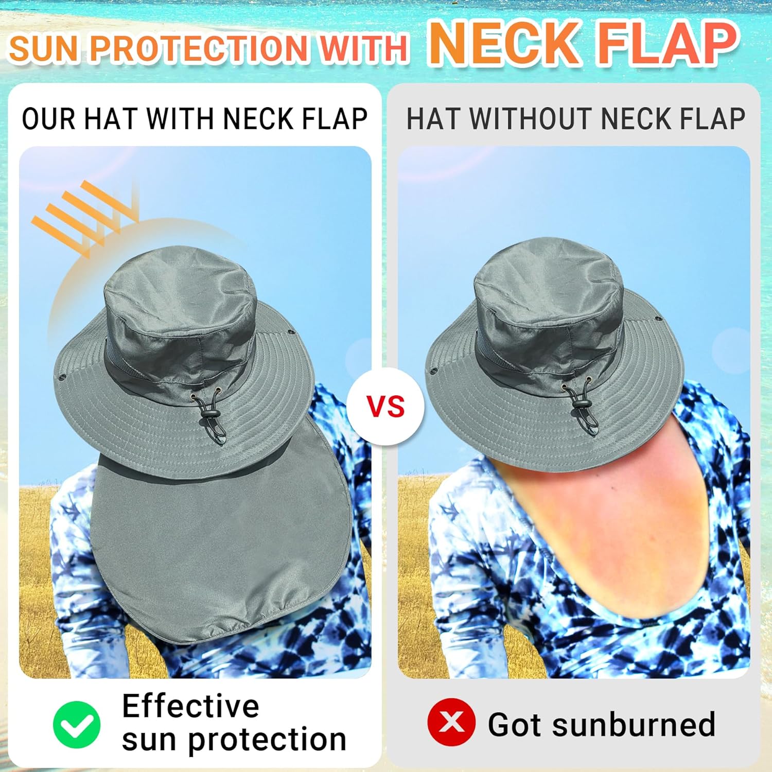 NPQQUAN Sun Hats for Men Women with Neck Flap UPF 50+ UV Protection Wide Brim Bucket Hat Safari Hiking Fishing Hats - Image 4