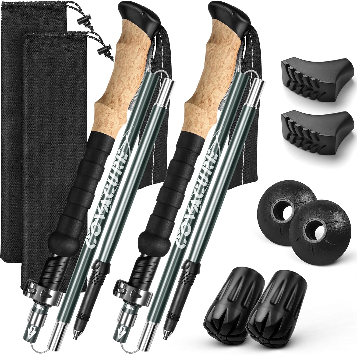 COVACURE Trekking Poles - Collapsible Hiking Sticks with Anti-Shock Tips, Lightweight & Foldable Walking Sticks for Snow Trails & Mountain Climbs, Durable Trekking Gear for Men and Women - Image 2
