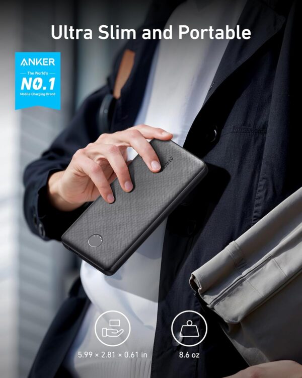 Anker Power Bank(PowerCore 10K), Compact Travel-Ready 10,000mAh Battery Pack with PowerIQ Charging Technology, 5V/3A High-Speed Charging for iPhone, iPad,and More(USB-C Input and Output(Black), 1pack) - Image 3