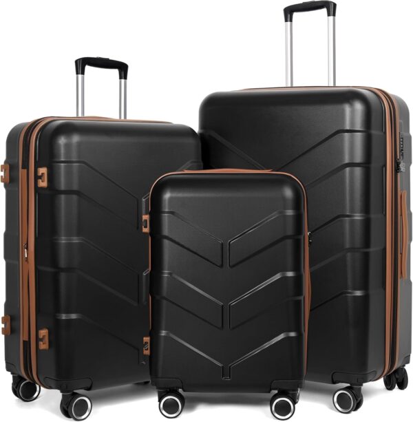Luggage Sets 3 Piece with Spinner Wheel, Hardside Suitcase Set with TSA Lock, Expandable Lightweight Travel Luggage for Men and Women, Black - Image 2