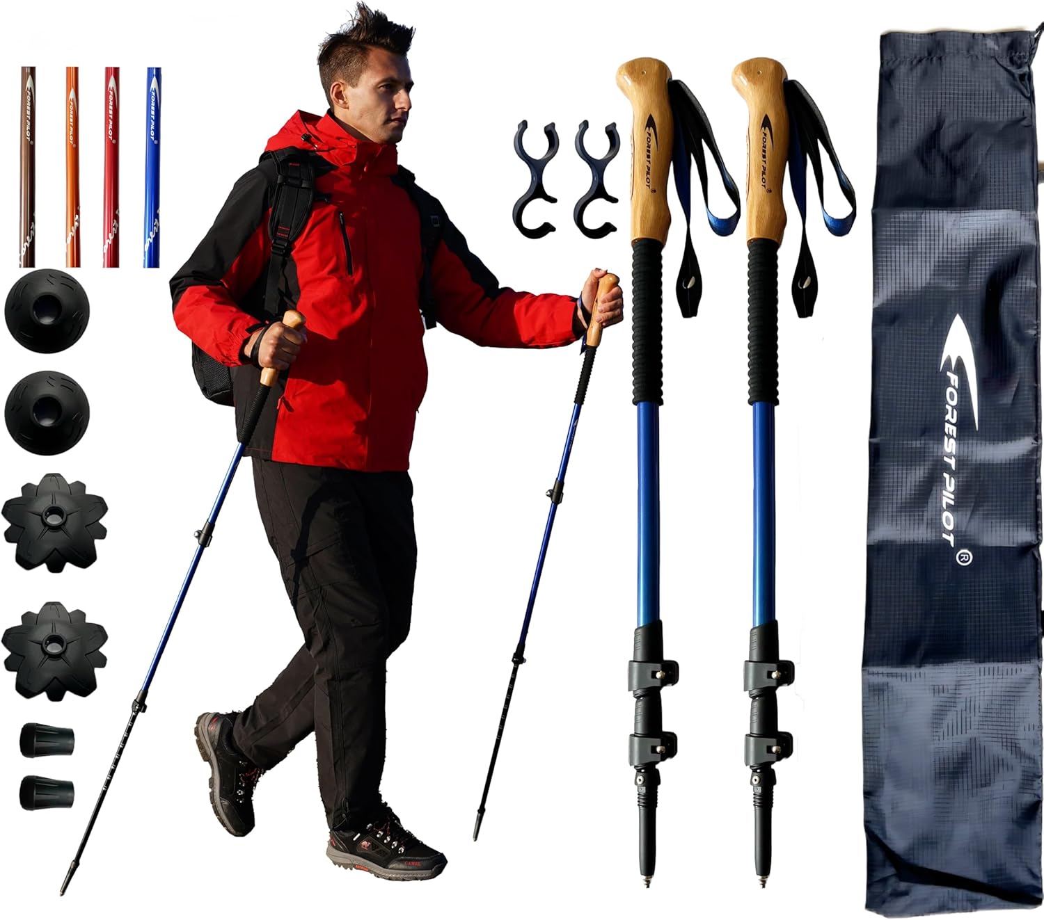Trekking Poles - Lightweight 7075 Aluminum with Flip Lock & All Terrain Accessories - Pair of 2 Walking Sticks for Hiking with EVA or Beech Wood Grip - Image 2